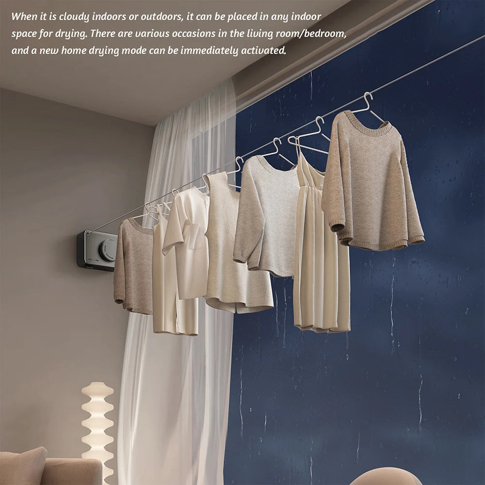 Wall Hanging Laundry Line Household Wire Telescopic Clothesline Rust-Proof Anti-Sagging Laundry Line For Indoor Outdoor Clothes Drying Rack